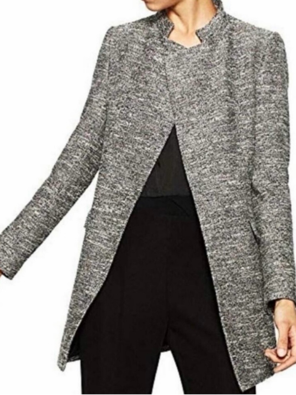 Zara Basic Collection women's black and white tweed cotton blend blazer jacket.